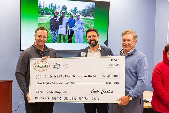 Carini Heating, Air and Plumbing Makes $75,000 Donation to Charity Event for Pro Kids and The First Tee San Diego