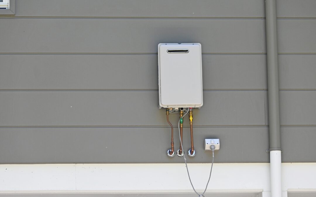 Tankless water heater installed outside of San Diego home.